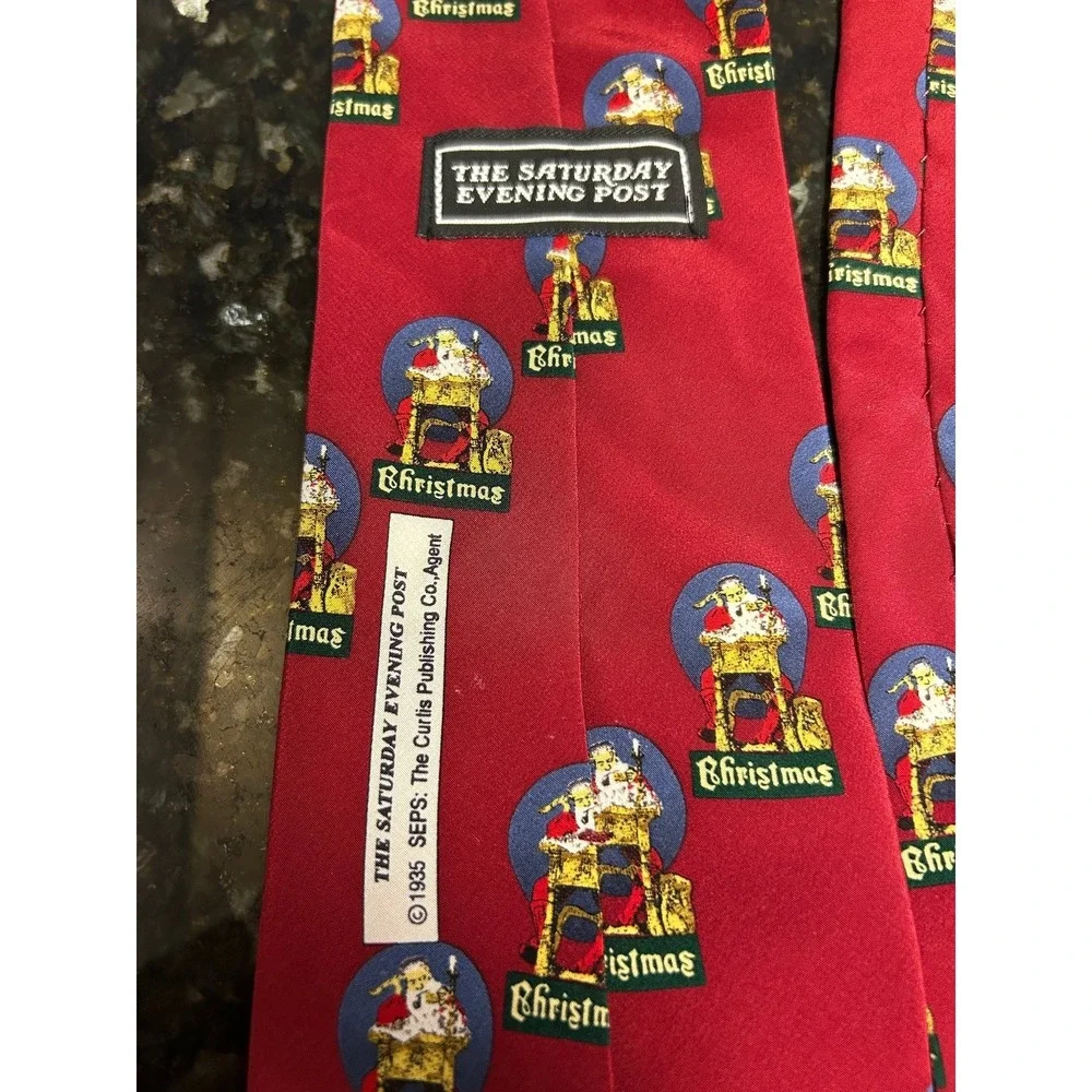The Saturday Evening Post Men's Red Silk Christmas Patterned Tie Classic Length
